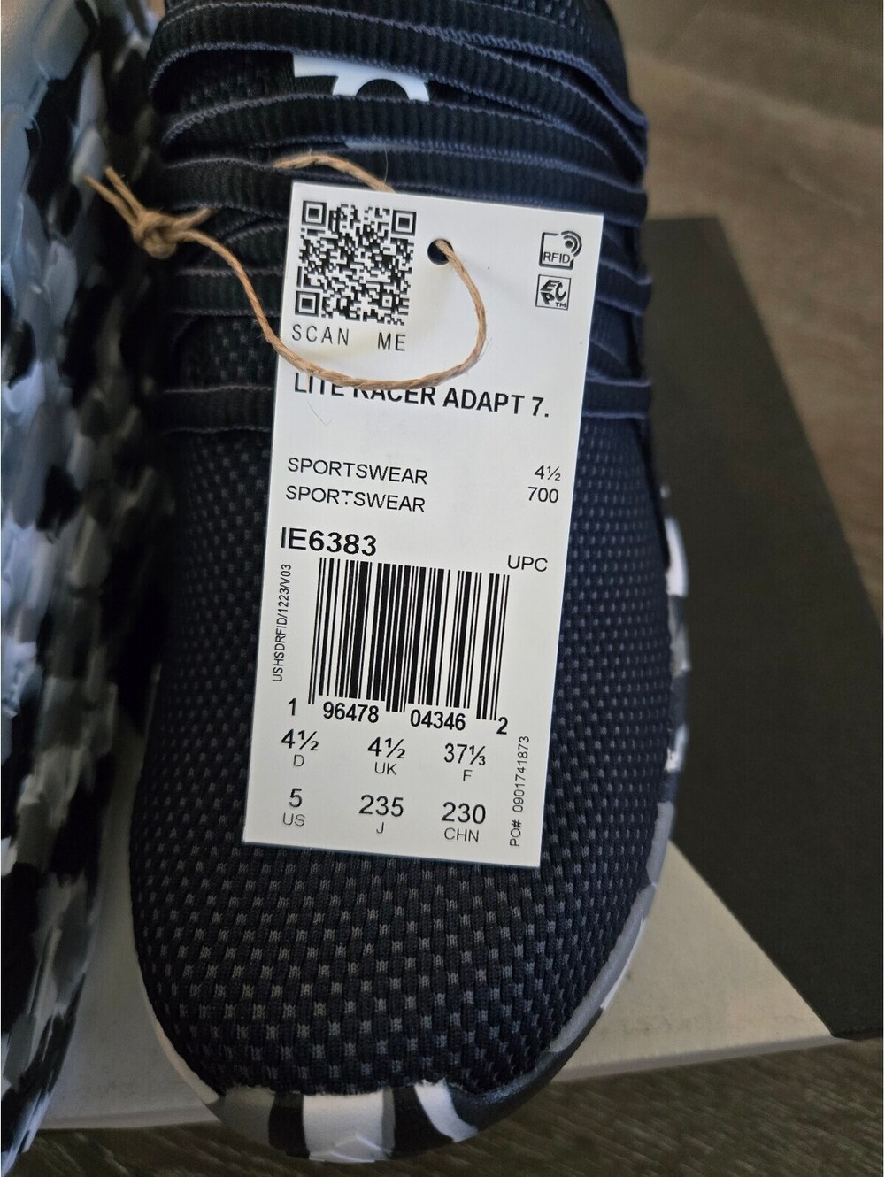 adidas Lite Racer Adapt 7.0 K IE6383 Kids Size 5 Black Camo Cloudfoam NWT - Picture 7 of 7